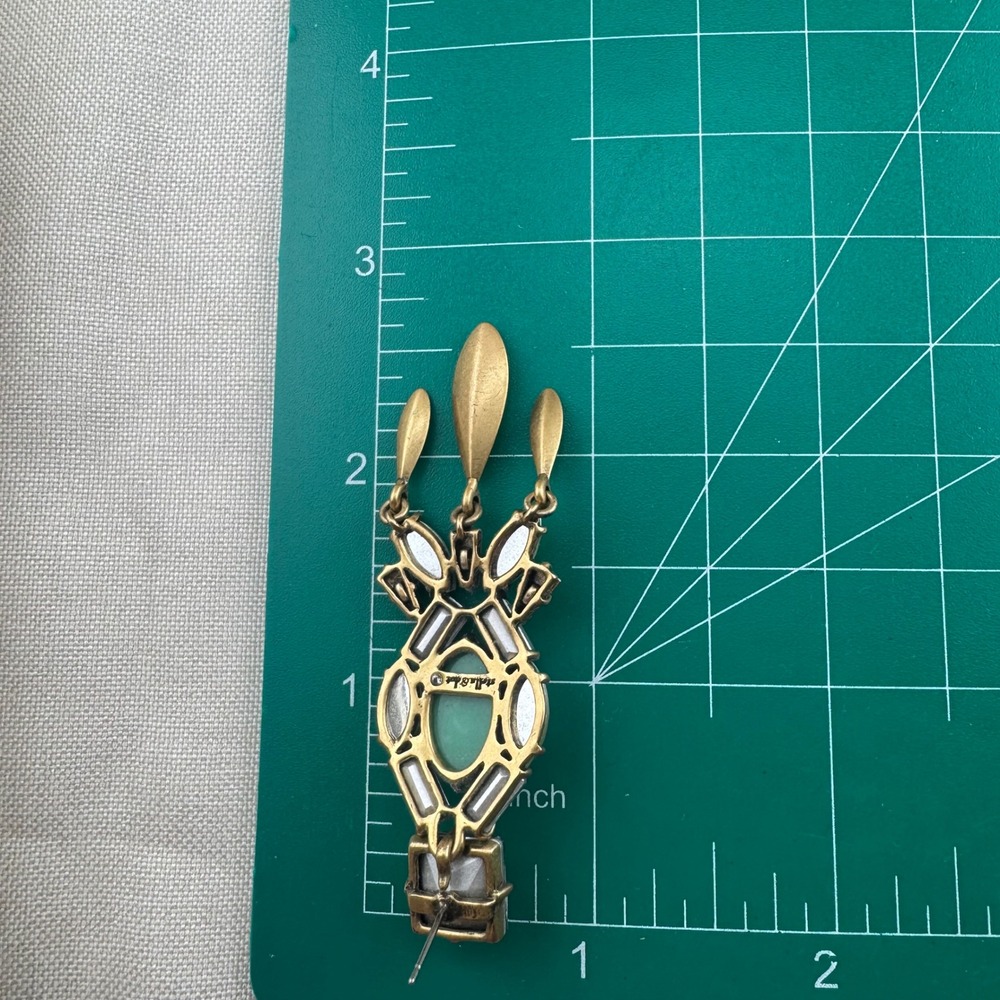 Stella & Dot Earrings Chandelier Dangle Green Lime Brass Tone Boho brass tone - Picture 4 of 4